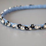 Narrow Denim Headband Light Blue Flower