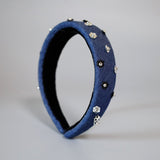 Thin Headband Blue Denim Flower