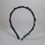 Narrow Headband Indigo Denim Black Flower