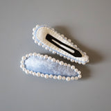 Hair Pin Velour Blue Pearl