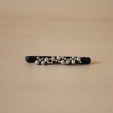 Straight Hair Clip Black Leather Silver Dot