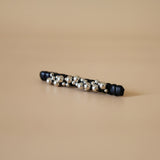 Straight Hair Clip Black Leather Silver Dot