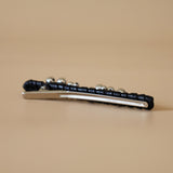 Straight Hair Clip Black Leather Silver Dot