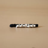 Straight Hair Clip Black Leather Pearl