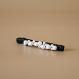 Straight Hair Clip Black Leather Pearl