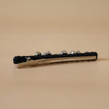 Straight Hair Clip Black Leather Silver