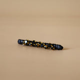 Straight Hair Clip Black Leather Black Studs