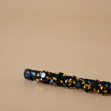 Straight Hair Clip Black Leather Black Studs