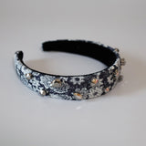 Thin Headband Flower Denim Silver Studs