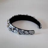 Thin Headband Flower Denim Silver Studs
