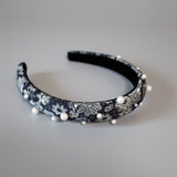 Slender Headband Flower Denim Pearl