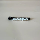 Straight Hair Clip Black Leather Pearl