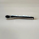Straight Hair Clip Black Leather Pearl