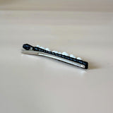 Straight Hair Clip Black Leather Pearl
