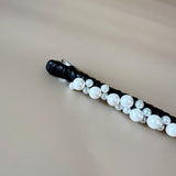 Straight Hair Clip Black Leather Pearl