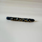 Straight Hair Clip Black Leather Black Studs