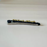 Straight Hair Clip Black Leather Black Studs