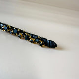 Straight Hair Clip Black Leather Black Studs