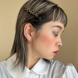 Straight Hair Clip Black Leather Black Studs