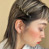 Straight Hair Clip Black Leather Black Studs