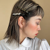 Straight Hair Clip Black Leather Black Studs