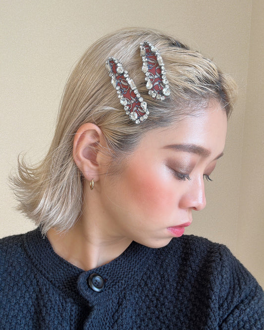 Hair Pin Red Silver