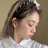Slender Headband White Ribbon Pearl