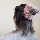 Beige Red Gingham Scrunchie