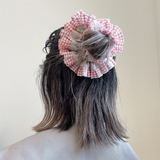 Beige Red Gingham Scrunchie