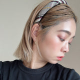 Slender Headband Black Red Check No Studs