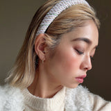 Slender Headband White Tweed No Studs