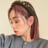 Slender Headband Green Knit Gold