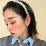 Narrow Headband White Tweed Pearl