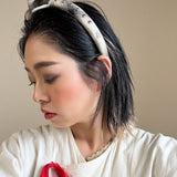 Slender Headband White Check Ribbon