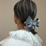 Big Ribbon Silver Velour Scrunchie