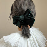 Big Ribbon Green Velour Scrunchie