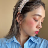 Frills Pink Gray Tweed Headband No Studs