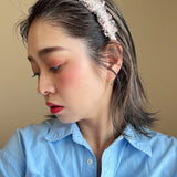 Frills Pink Gray Tweed Headband No Studs