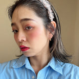 Frills Pink Gray Tweed Headband No Studs