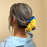 Double Silk Scrunchie Blue Yellow