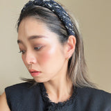 OG Headband Black Navy Tweed No Studs