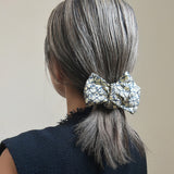 Ribbon Barrette White Navy