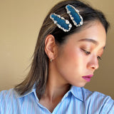Hair Pin Velour Navy Blue Silver Studs Mix