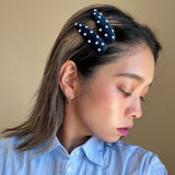 Hair Pin Velour Navy Silver Studs