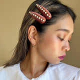 Hair Pin Velour Pink Center Studs