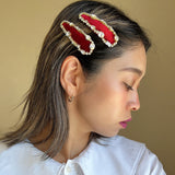 Hair Pin Velour Red Gold