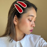 Hair Pin Velour Red Pearl