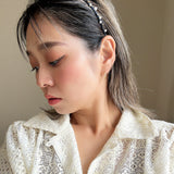 Narrow Studs Headband Navy Pearl Studs