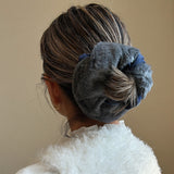Blue Grey Mouton and Suede Ring Scrunchie