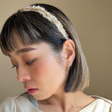 White Tweed Gold Headband
